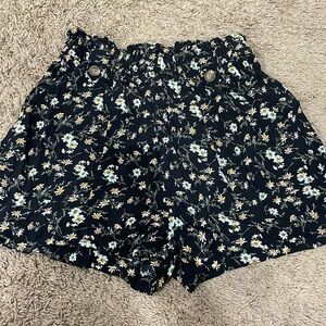 Floral Black Paperbag Style American Eagle Shorts